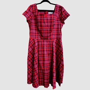 Girstunm Holiday Women's Holiday Dress 2XL Red Plaid Fit and Flare Christmas